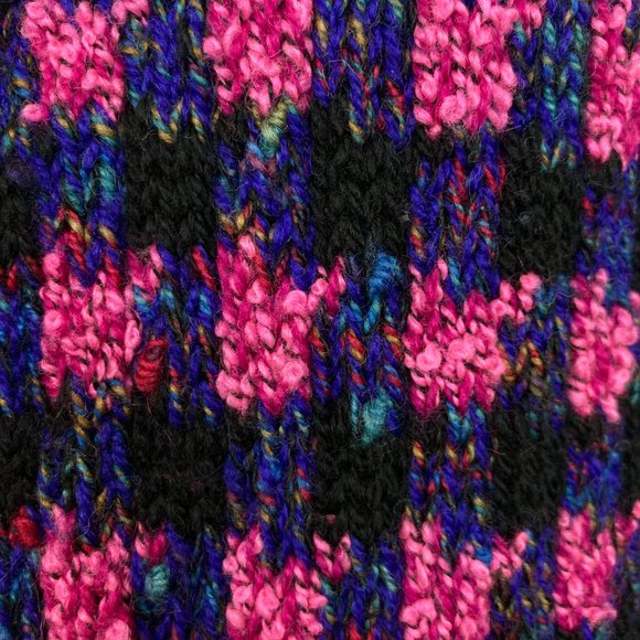 Emma Camusso Vintage Wool Chunky Knit Cardigan Pink Black Purple XL - Picture 11 of 14